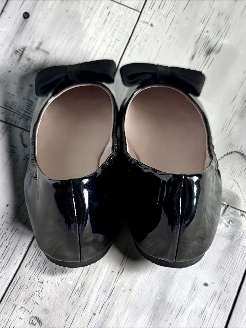 Riley & Bloom Little Girls Black Patent Bow Flats Size 1 EUC